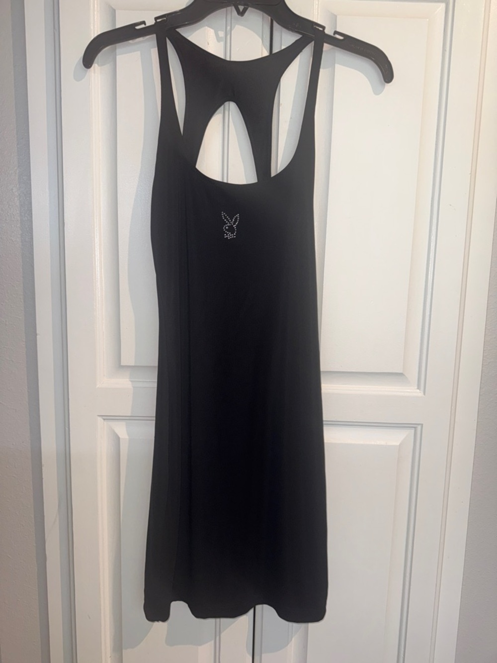 Vintage PLAYBOY Black Racerback Slip Dress with Rhinestone Bunny